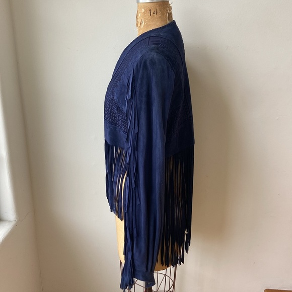 Free People Genuine Sheep Leather Fringed Jacket Embroidered Insets Size: Large - Picture 4 of 9
